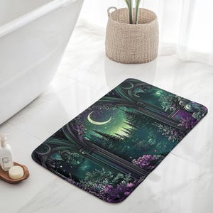 Witchy Fantasy Bath Mat,  Cute Forest Night & Moon Bathroom Rug, Plush Anti-Slip Memory Foam Bathmat, Witchcore Decor, Unique Gift For Her