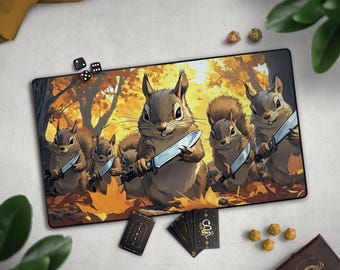Menacing Squirrels With Knives TCG Playmat, Funny Squirrel Mat