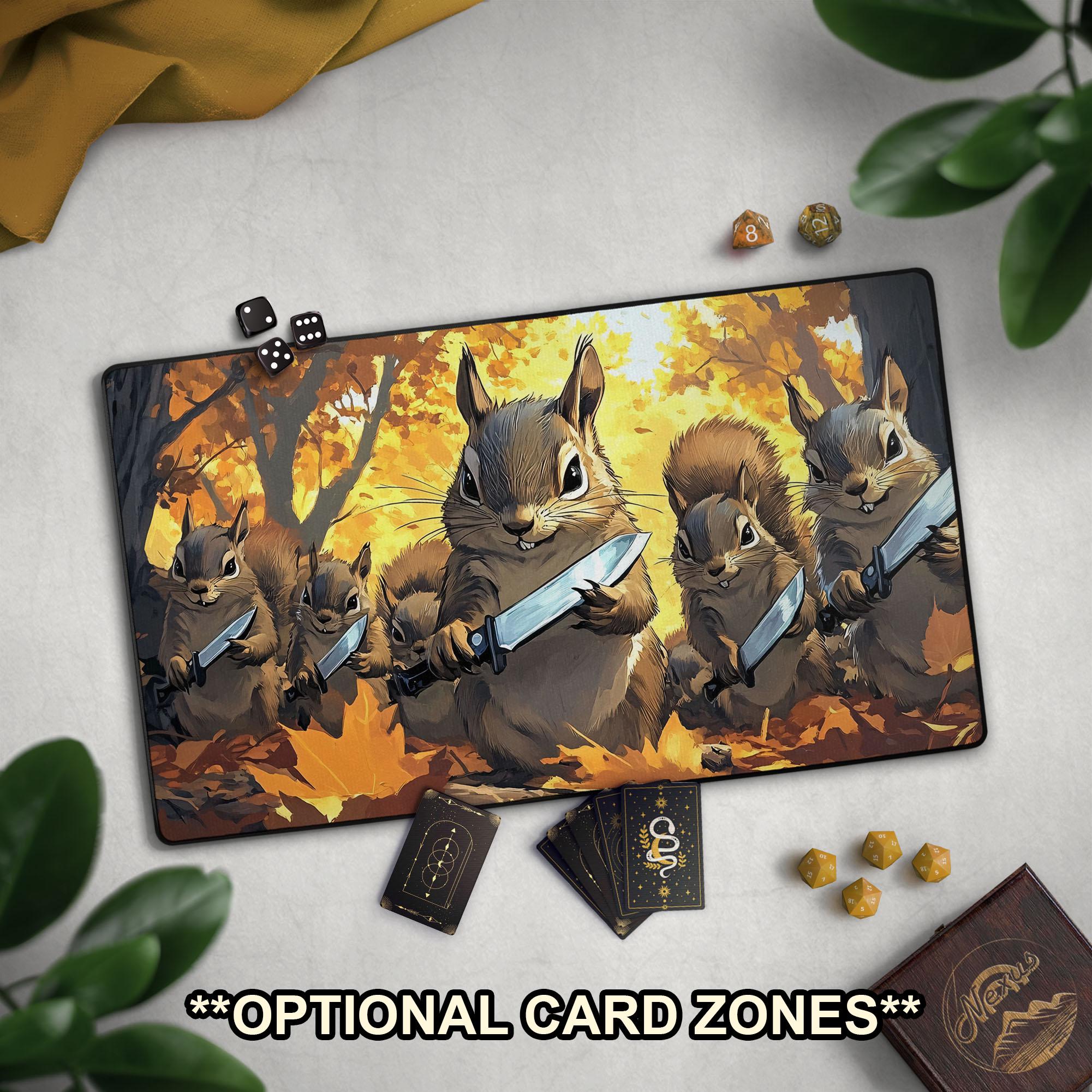 Menacing Squirrels With Knives TCG Playmat, Funny Squirrel Mat