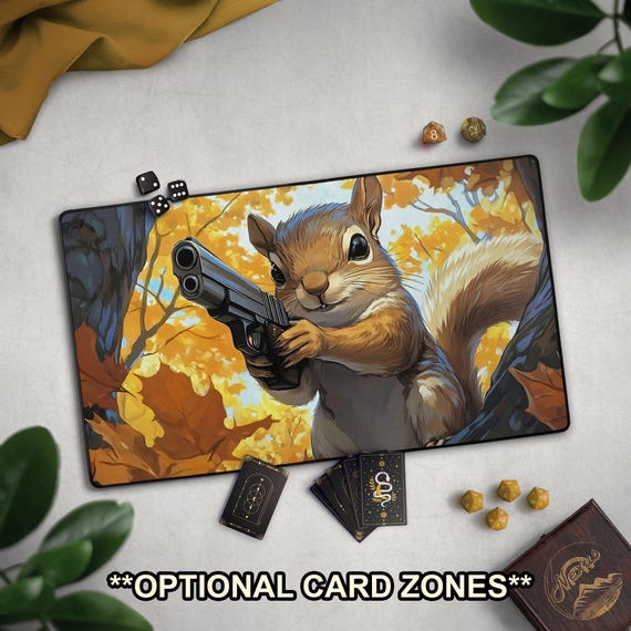 mtg プレイマット Force of Squirrel 意志の力 SCG リス Funny Squirrel With Gun TCG Playmat, Psycho Squirrel Mat With EDH