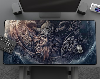 Viking Warrior Mousepad, Celtic Warrior and the Sea Desk Mat, Norse Mythology, Large Mouse Pad, Aesthetic Decor, Gaming Desk Accessories