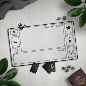 White Elegant Playmat with Commander Card Zones, Premium Sewn Edge Filigree Play Mat, New Player Learning Gift, Victorian Style Zones