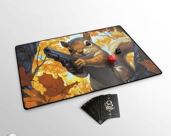 Funny Squirrel With Gun TCG Playmat, Psycho Squirrel Mat With EDH