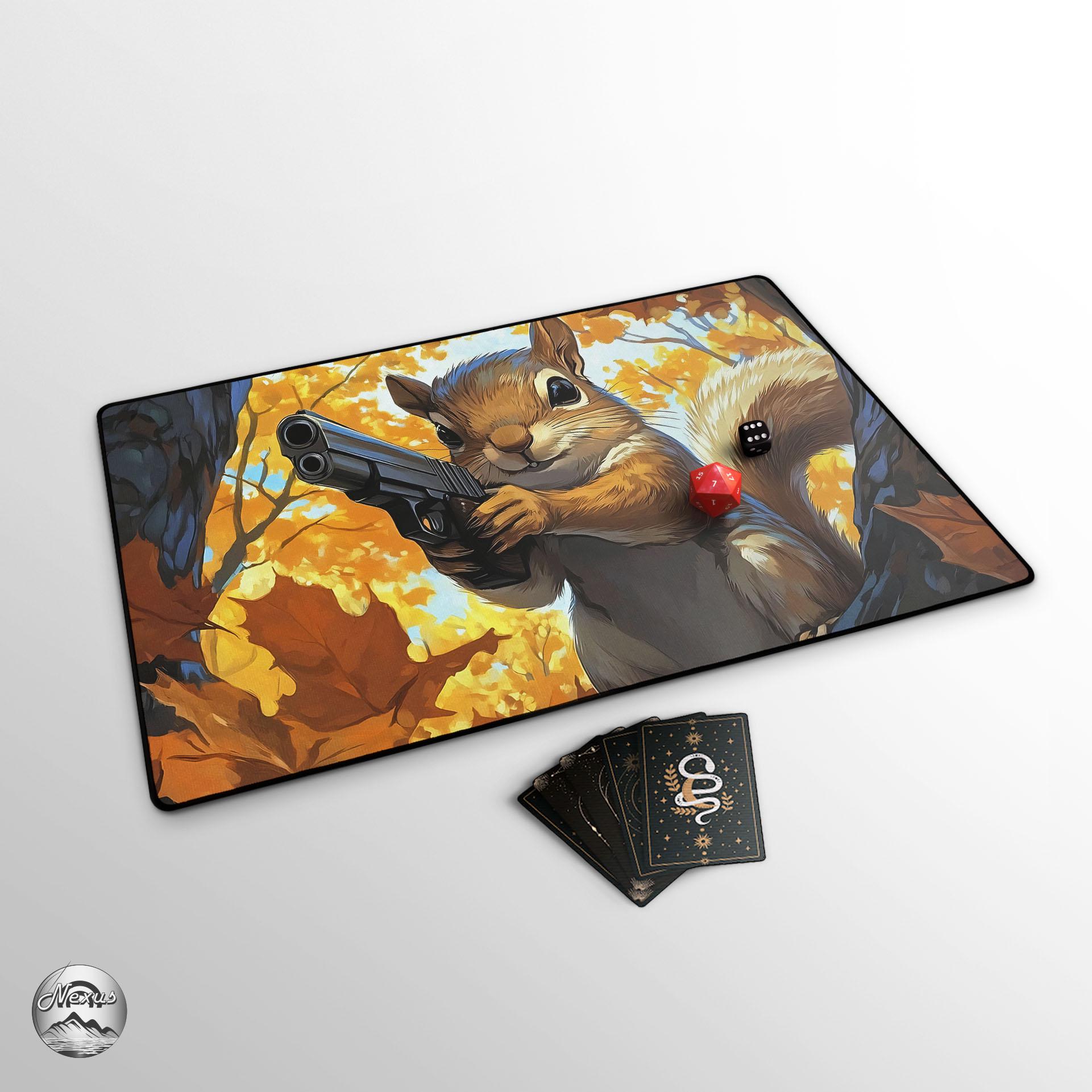 mtg プレイマット Force of Squirrel 意志の力 SCG リス Funny Squirrel With Gun TCG Playmat, Psycho Squirrel Mat With EDH