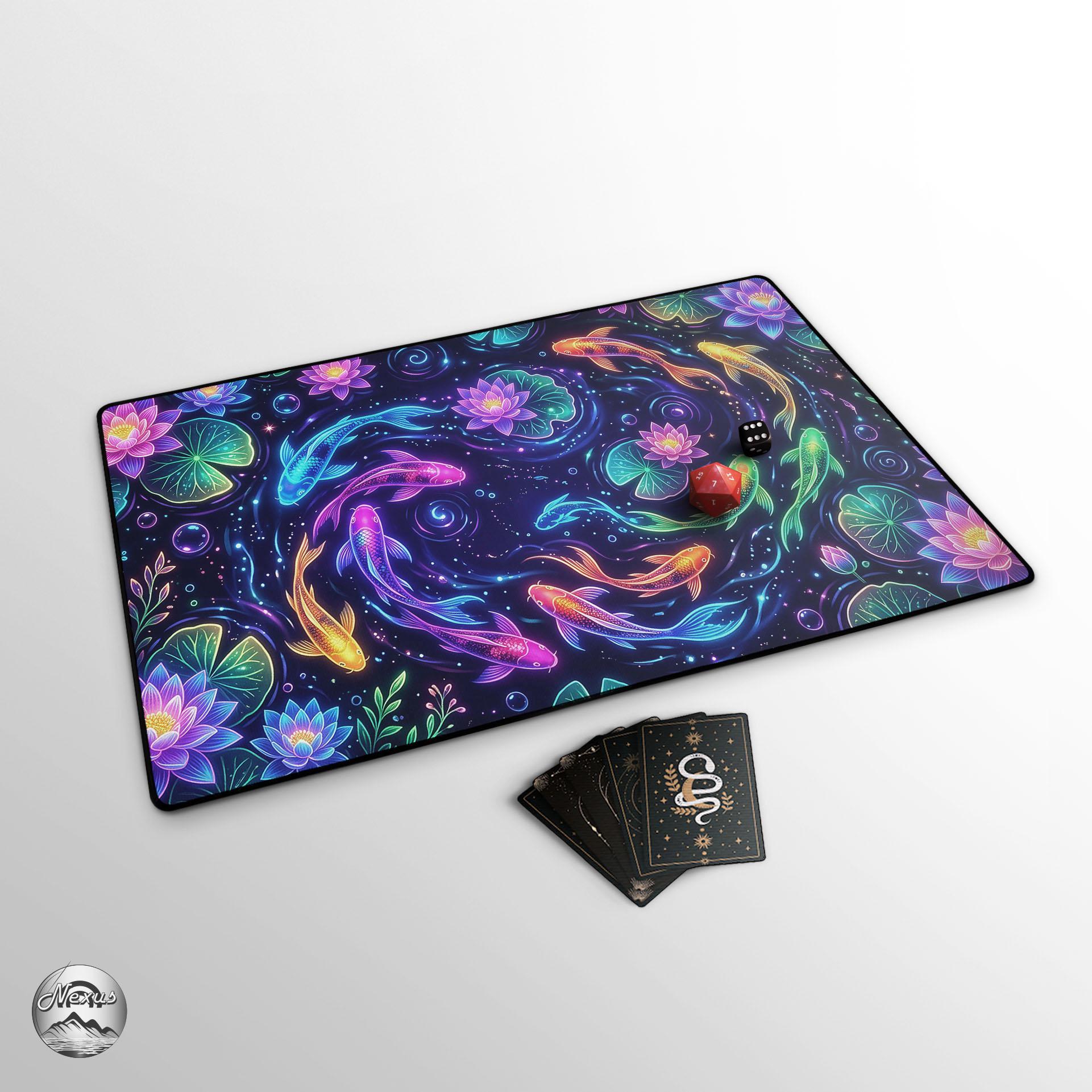 Neon Koi Fish TCG Playmat, Cyber Koi Pond With EDH Card Zones, Large ...