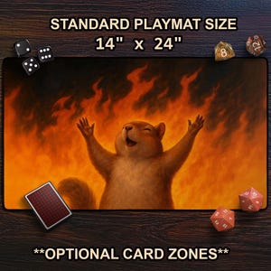 Funny Squirrel & Fire TCG Playmat, Funny Animal Art Mat For MTG With Card Zones, Extended Playmat,  Squirrel Deck Gag Gift, Crazy Squirrel