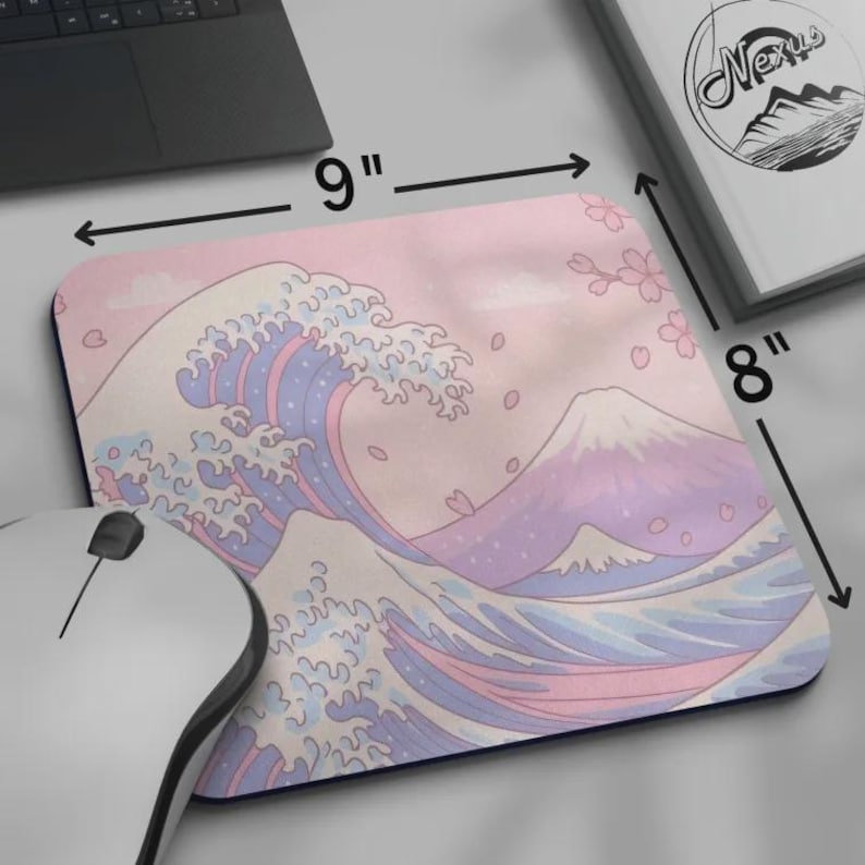 Kawaii Cherry Blossom Great Wave Mousepad, Cute Pastel Pink & Blue Sakura Desk Mat, Large Anime Mat For Gaming And Office Bild 5