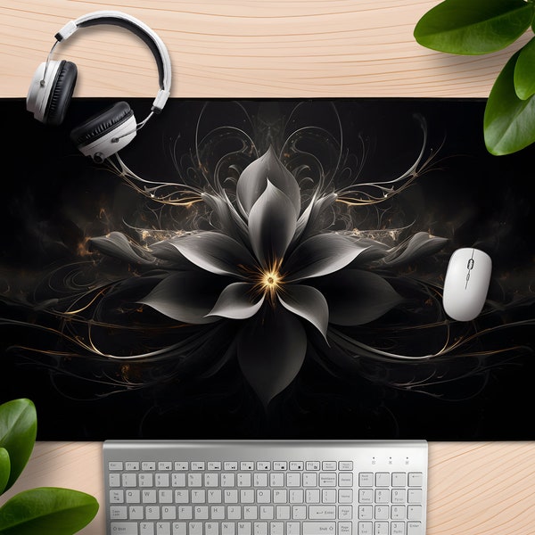 Gothic Noir - Floral Mousepad, Gothic Desk Mat, Abstract Flower, Aesthetic Floral Decor, Large Extended Mouse Pad, Office Desk Accessories