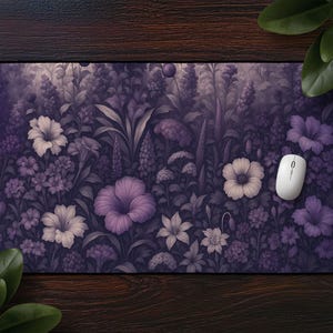 Vintage Aesthetic Purple Floral Desk Mat, Moody Nature Mouse Pad, Dreamy Botanical Mat, Cottagecore, , Cute Nature Lover Gift For Office