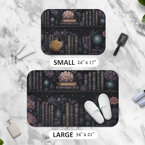 Witchy boekenplank badmat, paars leesgrage badkamertapijt, Dark Academia decor, zachte antislip traagschuimmat, leuk fantasieboek minnaar cadeau