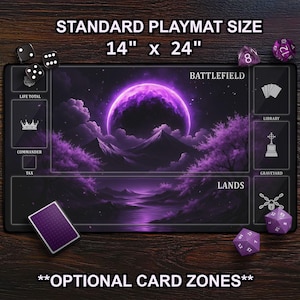 Celestial Cherry Blossom Playmat, Purple & Black  TCG Playmat, Fantasy Nature MTG Mat With Card Zones, Sky Clouds Mountains, Sakura Playmat