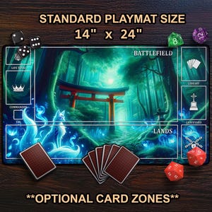 Playmat: Kitsune Spirit - Cool Japanese Fox Spirit TCG Mat, MTG Mat With Zones, Vibrant Anime Large Extended Playmat, Tabletop Gamer Gift