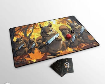 Menacing Squirrels With Knives TCG Playmat, Funny Squirrel Mat