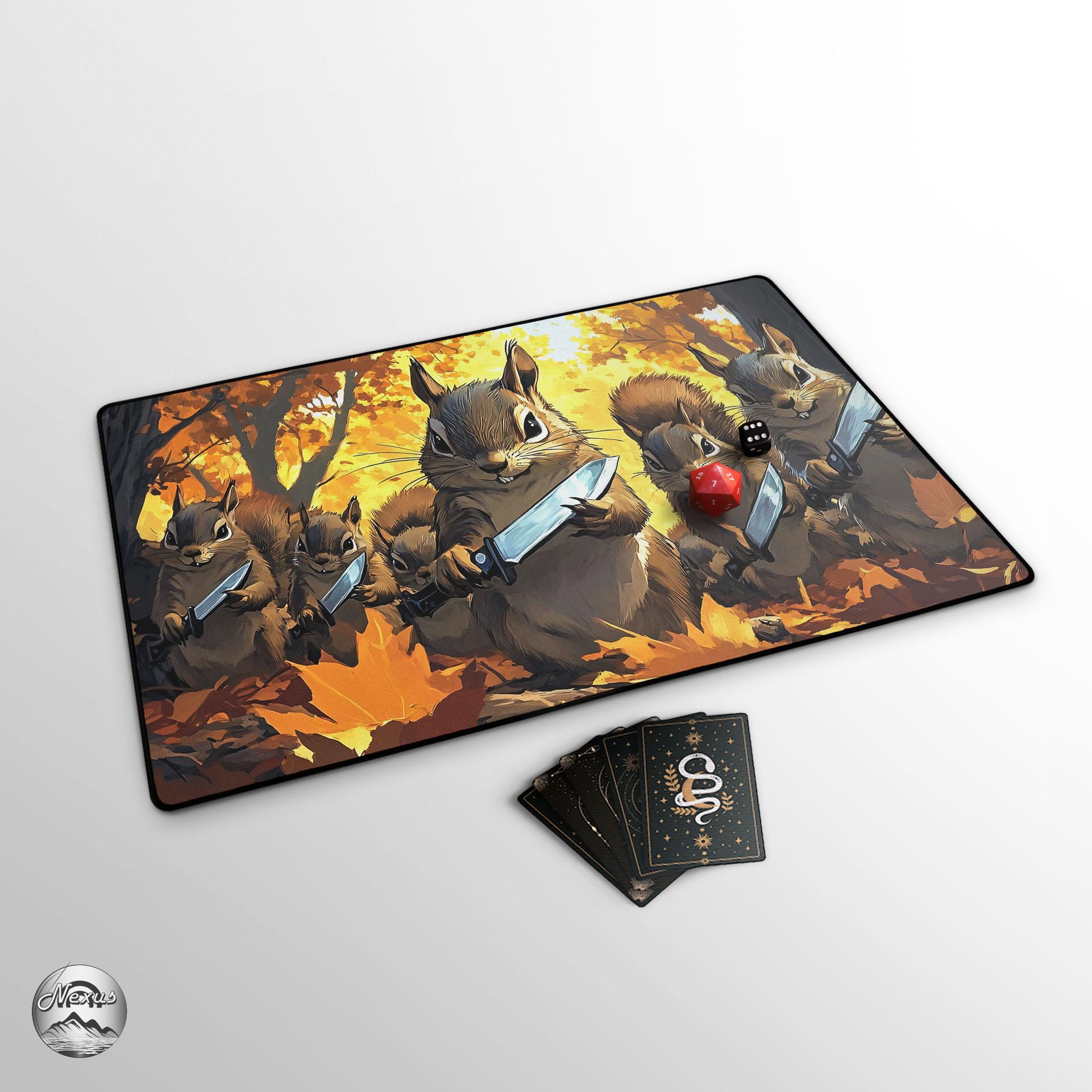 Menacing Squirrels With Knives TCG Playmat, Funny Squirrel Mat