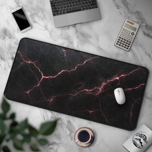 Pink & Black Marble Mousepad,  Aesthetic Large Gaming Desk Mat, Elegant Stone Texture, Modern Minimalist Office Decor, Stylish Gamer Gift