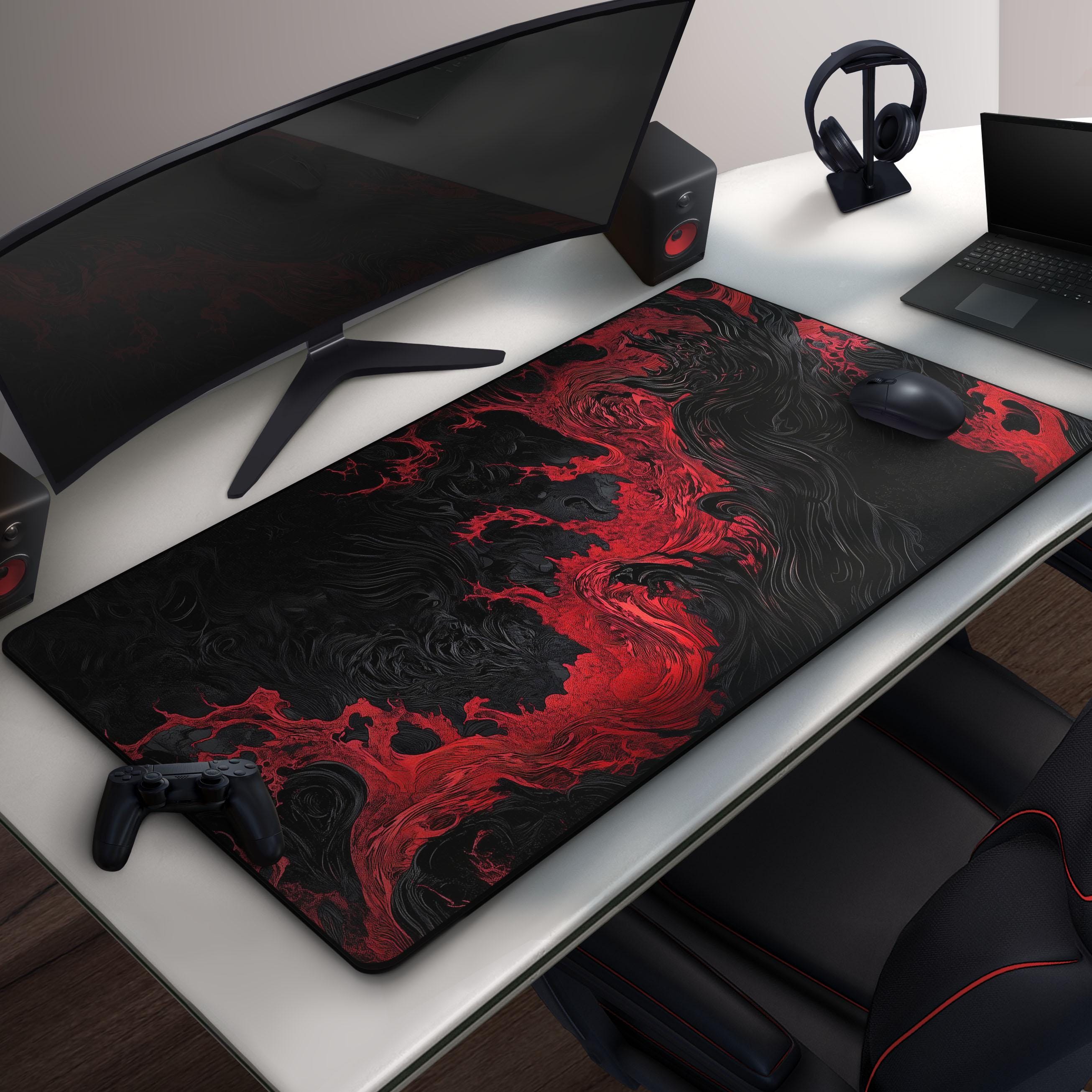 Desk Mat: Gothic Flame - Cool Red & Black Mousepad, Abstract Fire