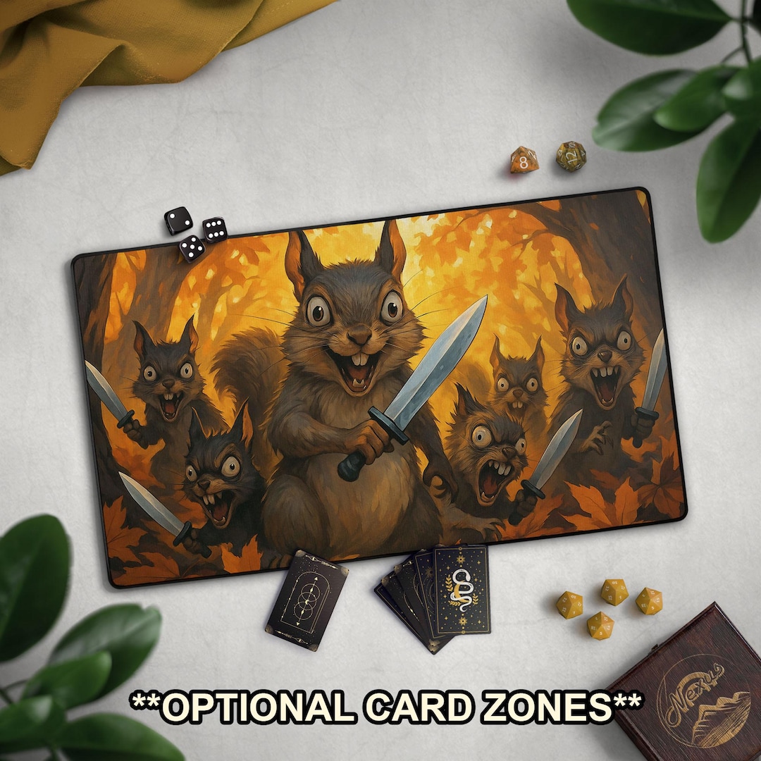 Psycho Squirrels With Knives TCG Playmat, Funny Squirrel Mat With
