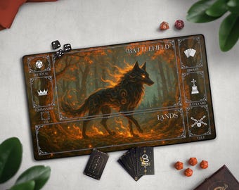 Mystic Wolf TCG Playmat, Woodland Fantasy Animal Spirit Mat With EDH Zones, Cool Mythical Forest Wolf, TCG Player Gift, Large Extended Mat