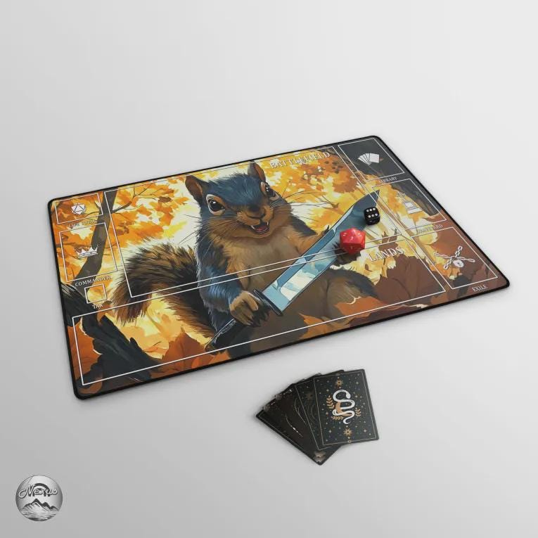 Funny Squirrel With Knife TCG Playmat, Psycho Squirrel Mat With