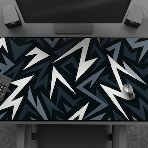 Abstract Black White Grey Gaming Mousepad, Modern Geometric Desk Mat, Minimalist Decor For Gamer or Office, Large Extended Monochrome Mat
