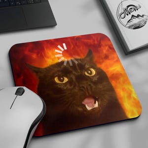 Funny Cat Mousepad, One Braincell Loading, Silly Animal Art Desk Pad, Meme Gift For Office or Gaming, Gag Gift Mouse Mat, Black Cat