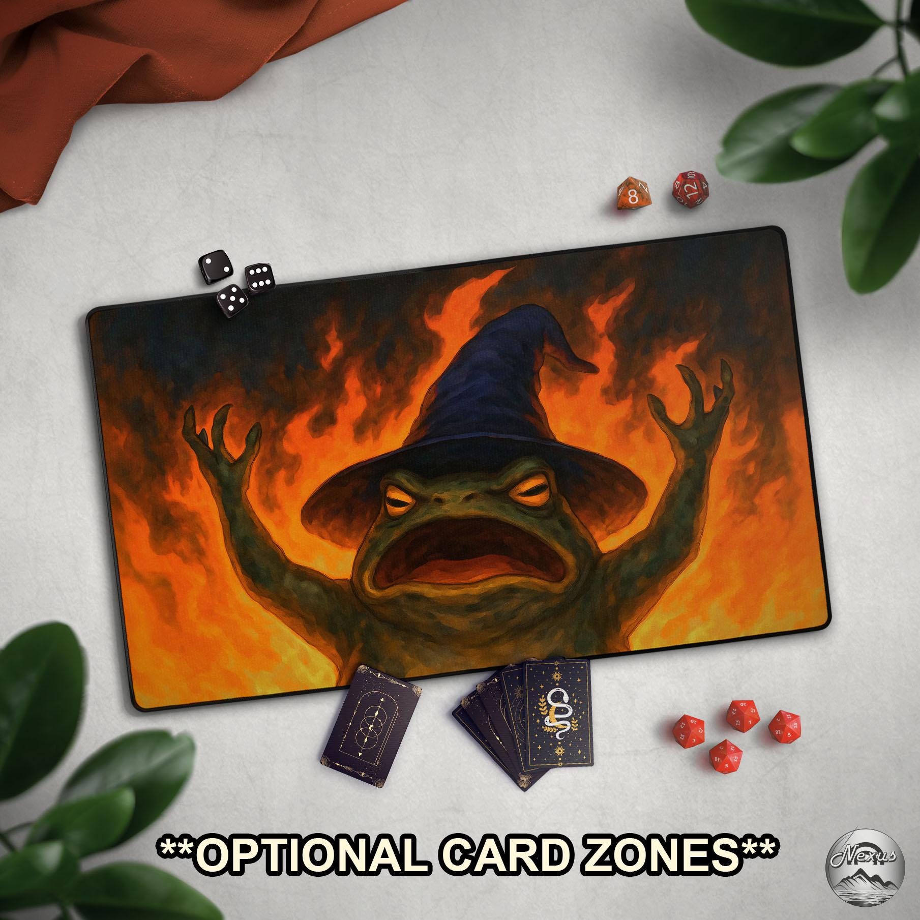 TCG Playmat: Evil Wizard Frog, Funny Witchy Frog Mat With EDH Card