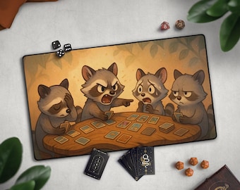 Raccoons Playing Cards TCG Playmat, Funny Arguing Raccoons TCG Mat With EDH Card Zones, Funny Animal Art For Raccoon Lovers