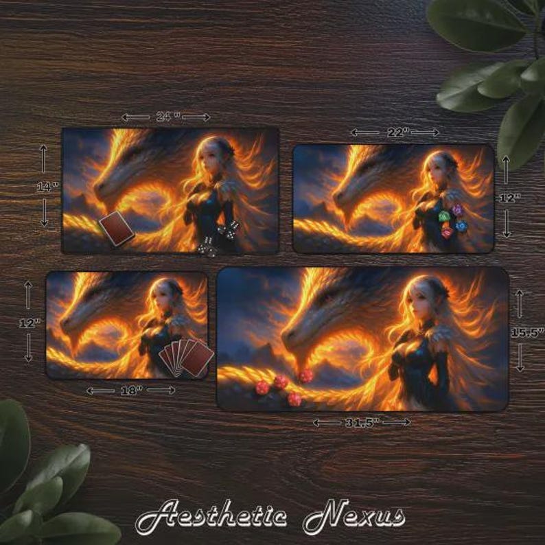 Dragon & Girl TCG Playmat, Dragon Rider Mat With EDH Zones, Draconic ...