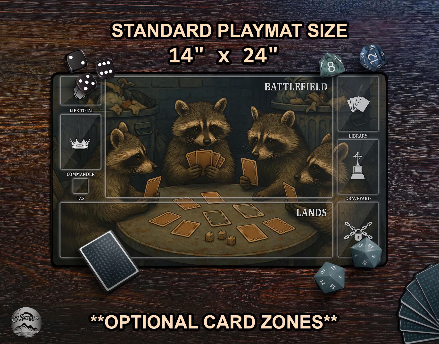 Cute Racoons Playing Cards Playmat, Trash Panda TCG Mat With Card Zones For MTG, Large Extended Playmat, Raccoon Lover TCG Gift, Funny Gift