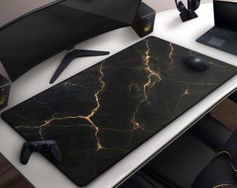 Black Marble Gaming Mousepad, Luxury Gold Vein Desk Mat, Elegant Stone Texture, Modern Minimalist Office Decor, Stylish Gift For Gamers