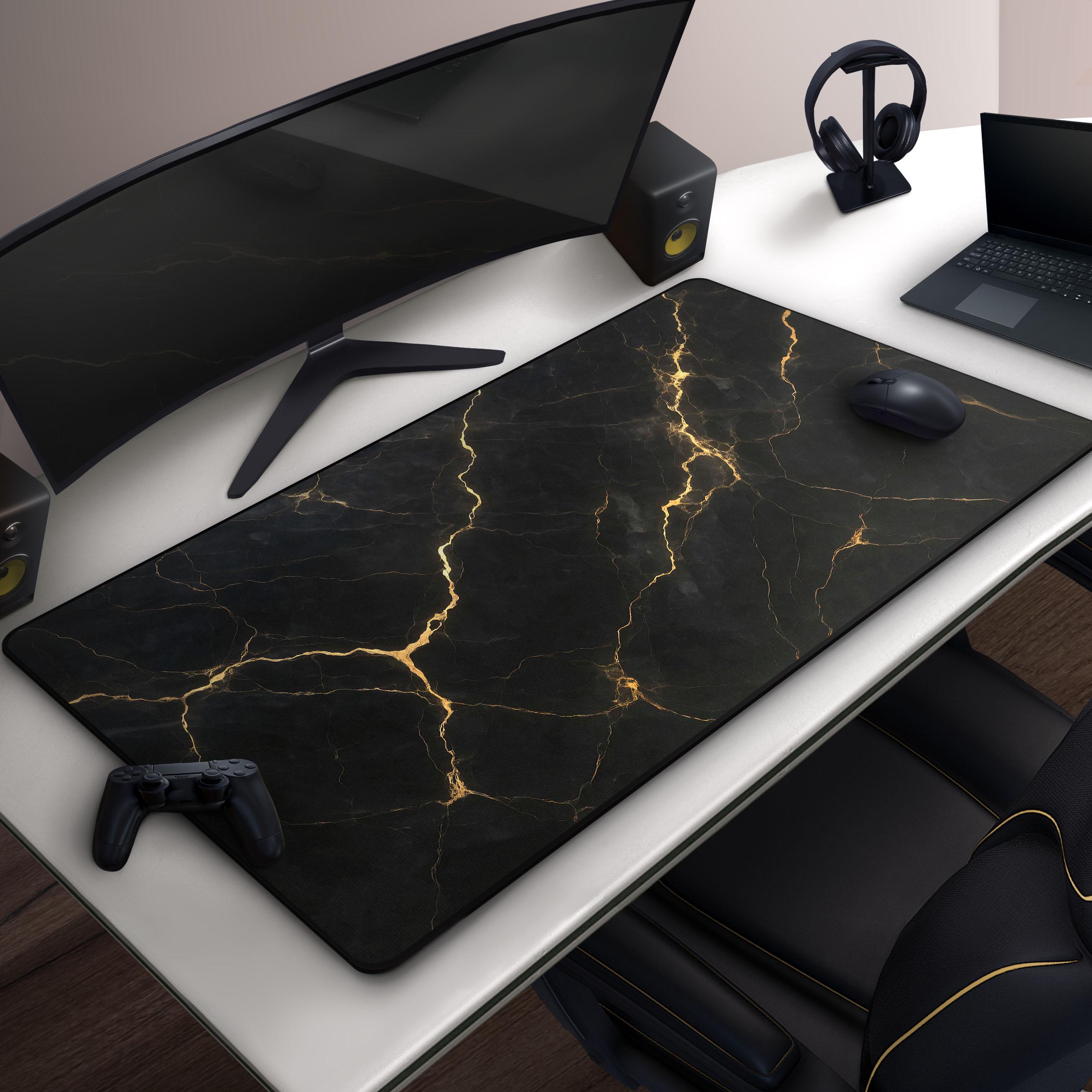 Large Gaming Mouse Pad For Desk Black And Gold Marble Big Desk Mat Extended Mousepad With Stitched Edge And Non-Slip Base Long Computer Keyboard Mouse - View #2