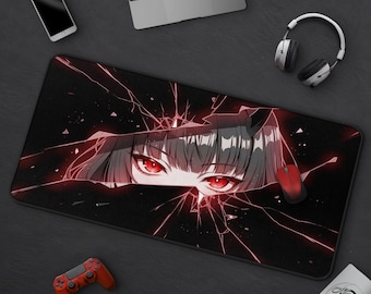 Anime Mousepad, Red Eyes Anime Girl Desk Mat, Red & Black Aesthetic, Large Extended Gaming Mat, Gamer Setup, Multiple Colors Available