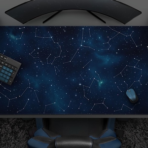 Constellation Star Map Gaming Mousepad,  Celestial Galaxy Desk Mat, Cosmic Night Sky Art, Large Extended Mat, Astrology Office Decor Gift
