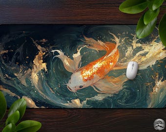 Aesthetic Koi Fish Mousepad, Zen Japanese Koi Desk Mat, Large Gaming Mat, Nature Mouse Mat,  Modern Koi Art, Cool Gift For Gamers & Office
