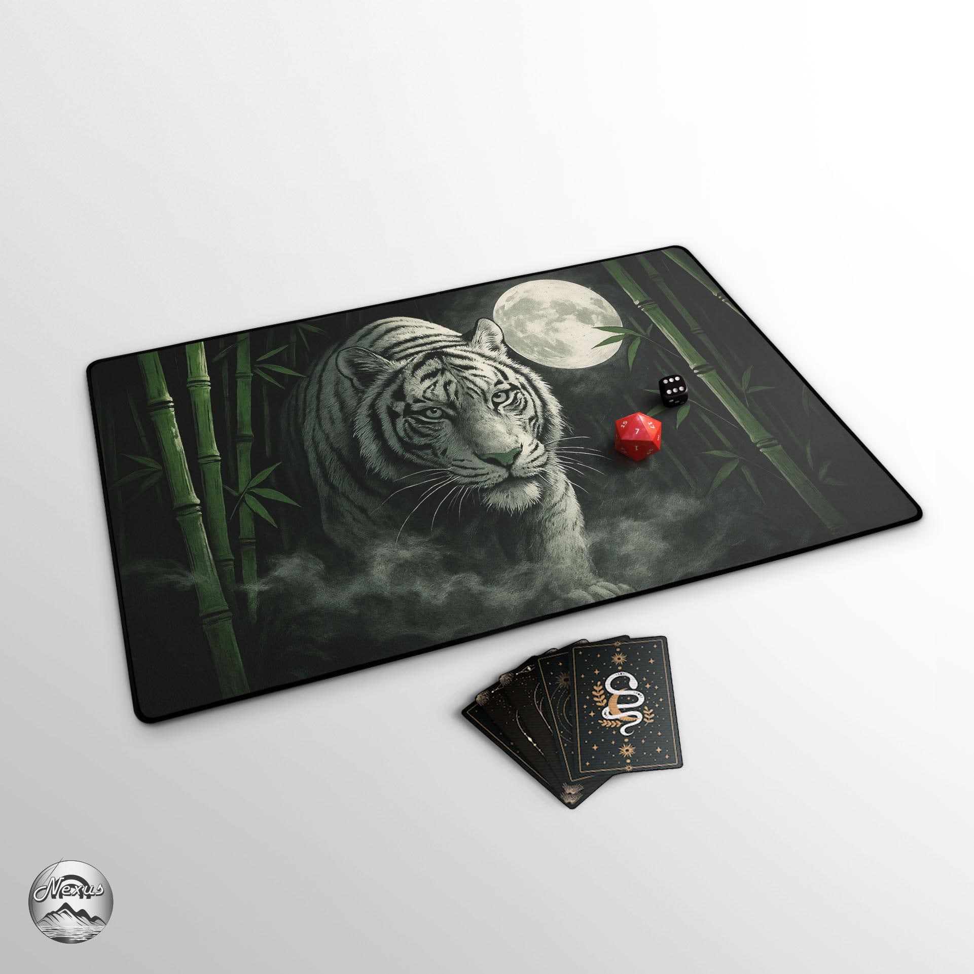 White Tiger & Full Moon TCG Playmat, Misty Bamboo Forest Tiger Mat