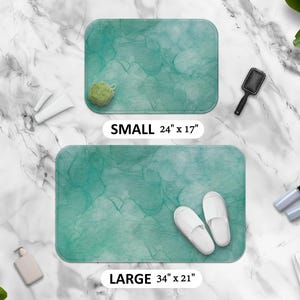 Abstract Luxury Bath Mat, Elegant Green Marble Bathroom Rug, Plush Anti-Slip Mat For Home Spa, Memory Foam Modern Teal Rug, Ocean Inspired
