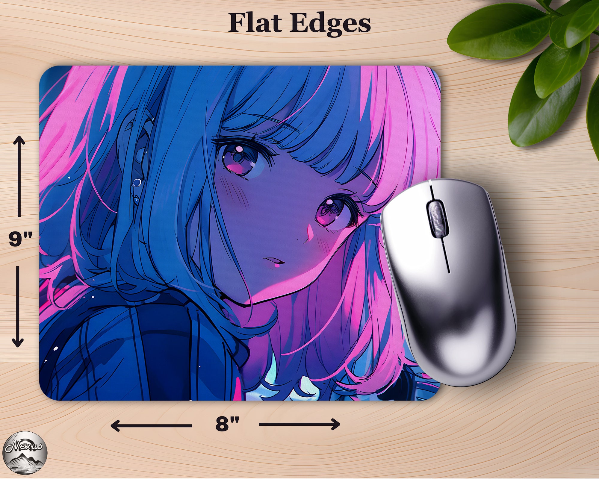 Neon Dreamer Cute Anime Girl Mousepad, Retro Synthwave Desk Mat