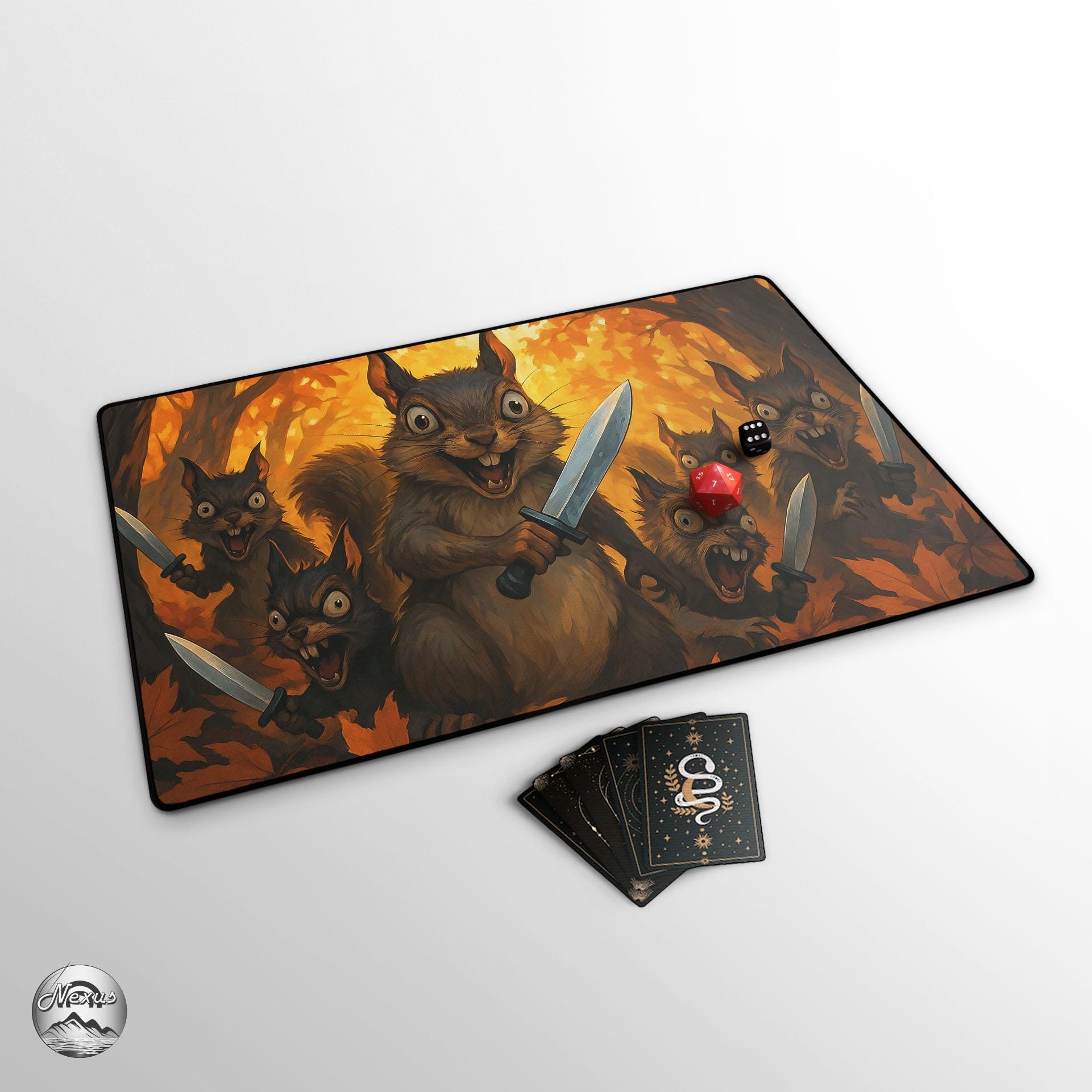 Psycho Squirrels With Knives TCG Playmat, Funny Squirrel Mat With