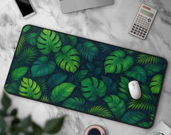 Lush Monstera Plant Mousepad, Tropical Botanical Nature Desk Mat, Leafy Green Large Extended Mat For Gaming & Office, Plant Lover Gift