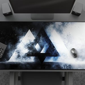 Abstract Black & White Desk Mat, Cool Geometric Mousepad, Large Gaming Mat, Minimalist Office Decor, Modern Design