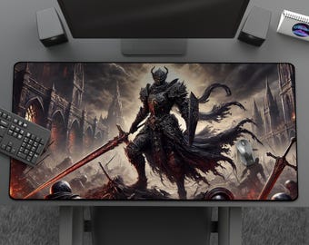 Cool Dark Fantasy Knight Mousepad, Warrior In Castle Ruins Desk Mat, Epic Medieval Battlefield Art, Large Mat For Gaming & Office, Cool Gift