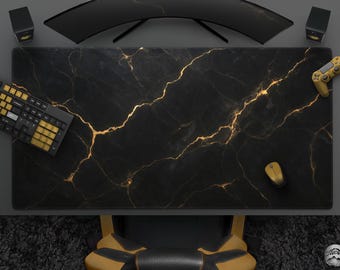 Black Marble Gaming Mousepad, Luxury Gold Vein Desk Mat, Elegant Stone Texture, Modern Minimalist Office Decor, Stylish Gift For Gamers