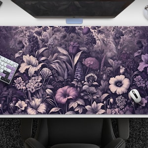 Lilac Dream - Purple Floral Mousepad, Vintage Wildflower Desk Mat, Elegant Botanical Nature Art, Large Mat For Gaming & Office, Cottagecore