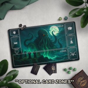 Summoning of Cthulhu: Eldritch Sea Creature TCG Playmat, Kraken Mat With EDH Zones, H.P Lovecraft Inspired, Cool Dark Fantasy Ocean Monster