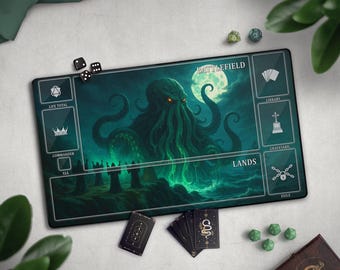 Summoning of Cthulhu: Eldritch Sea Creature TCG Playmat, Kraken Mat With EDH Zones, H.P Lovecraft Inspired, Cool Dark Fantasy Ocean Monster