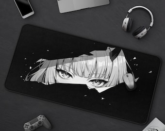 Manga Girl Gaming Mousepad, Anime Oni Girl Desk Mat, Black & White Mouse Pad, Large Extended Mat For Anime Lovers