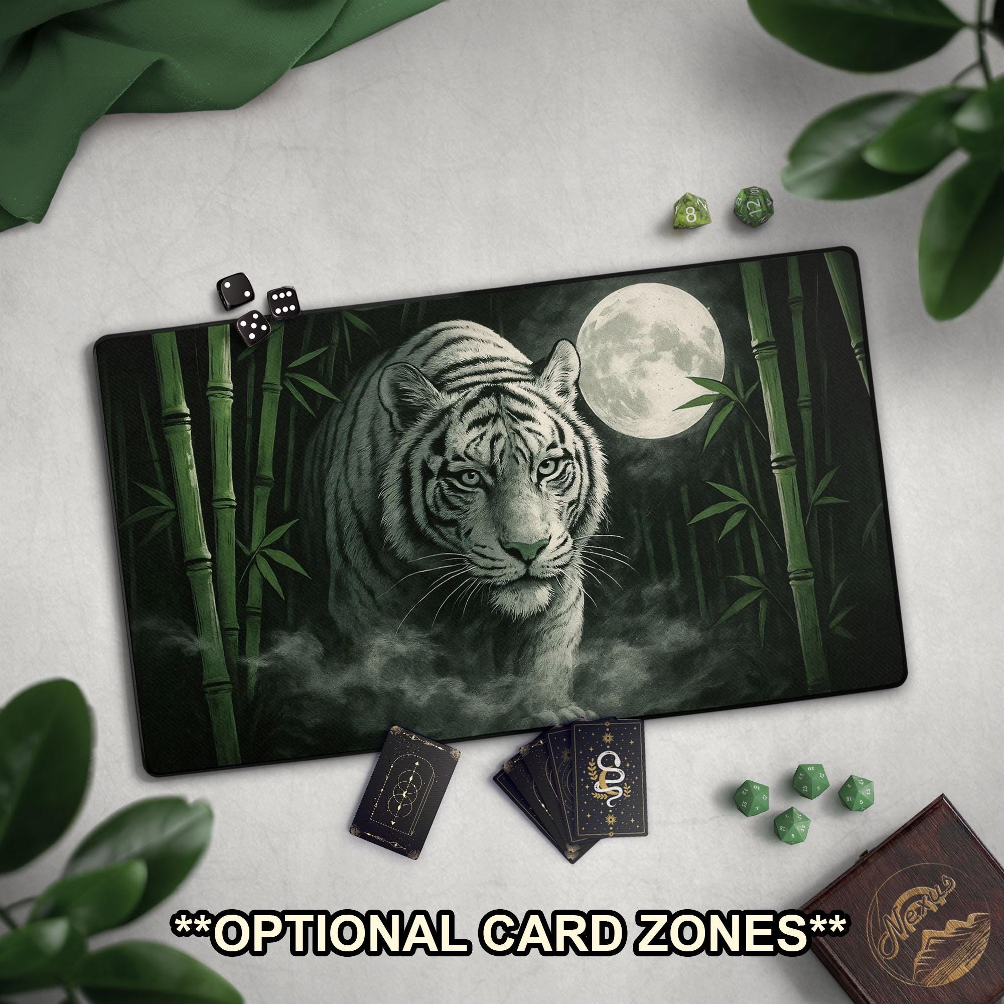 中株　P.Full Moon (White Tiger) Spored. White Tiger & Full Moon TCG Playmat, Misty Bamboo Forest Tiger Mat