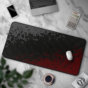 Abstract Ink Splatter Gaming Mousepad, Black Red Grey Grunge Texture Desk Mat, Large Extended Mat For Gamers & Office Cool Minimalist Design