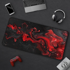 Cool Black And Red Mousepad, Abstract Lava Flow Desk Mat, Large Mousepad For Gaming & Home Office,, Desk Accessories, Cool Gift For Gamer