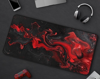 Cool Black And Red Mousepad, Abstract Lava Flow Desk Mat, Large Mousepad For Gaming & Home Office,, Desk Accessories, Cool Gift For Gamer